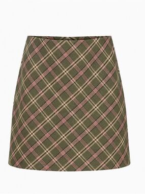 Aritzia Wilfred Classic Mini Skirt High Rise A Line Plaid Green Pink Sz 6